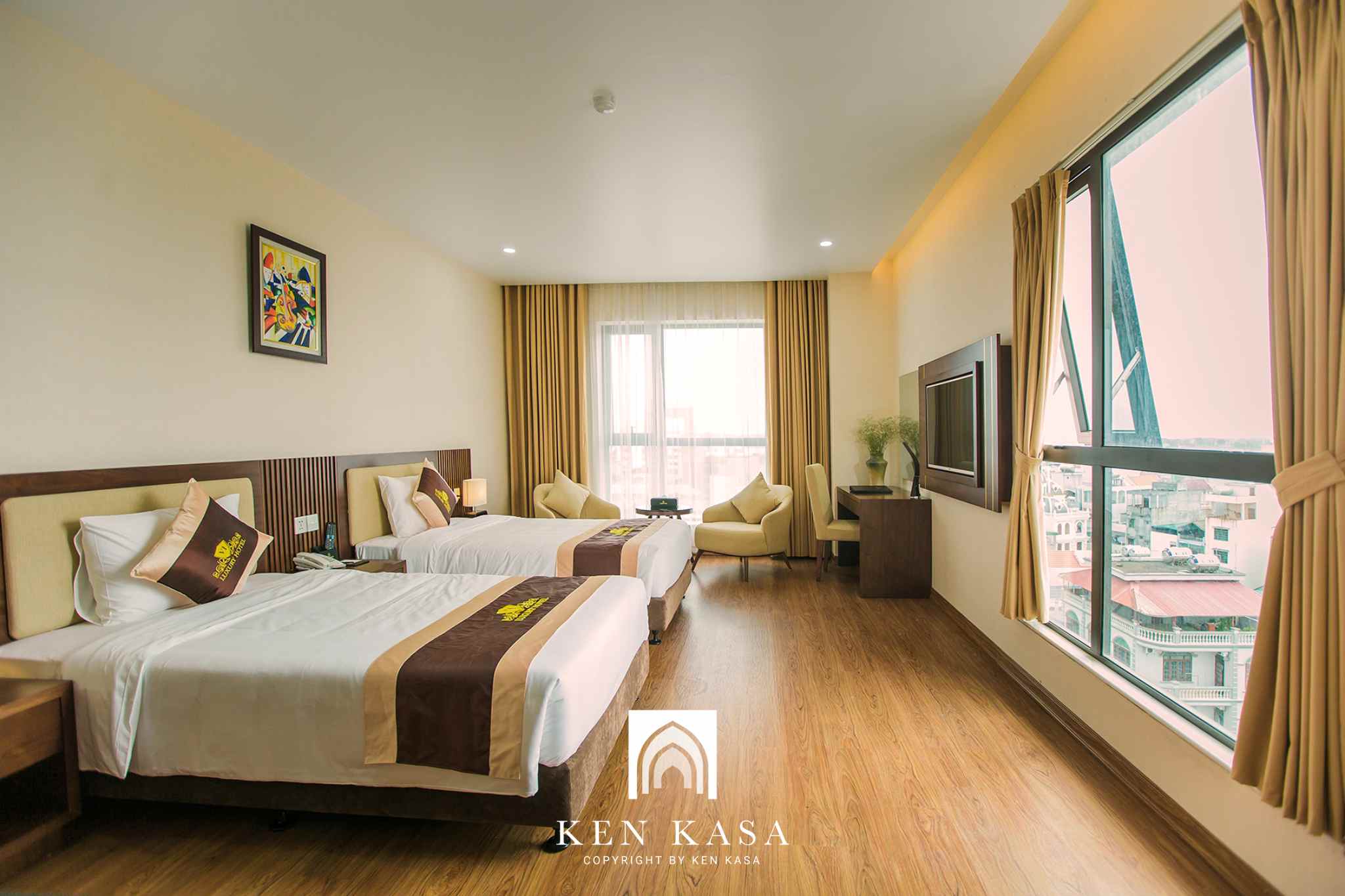 Ph&ograve;ng deluxe twin trong kh&aacute;ch sạn 